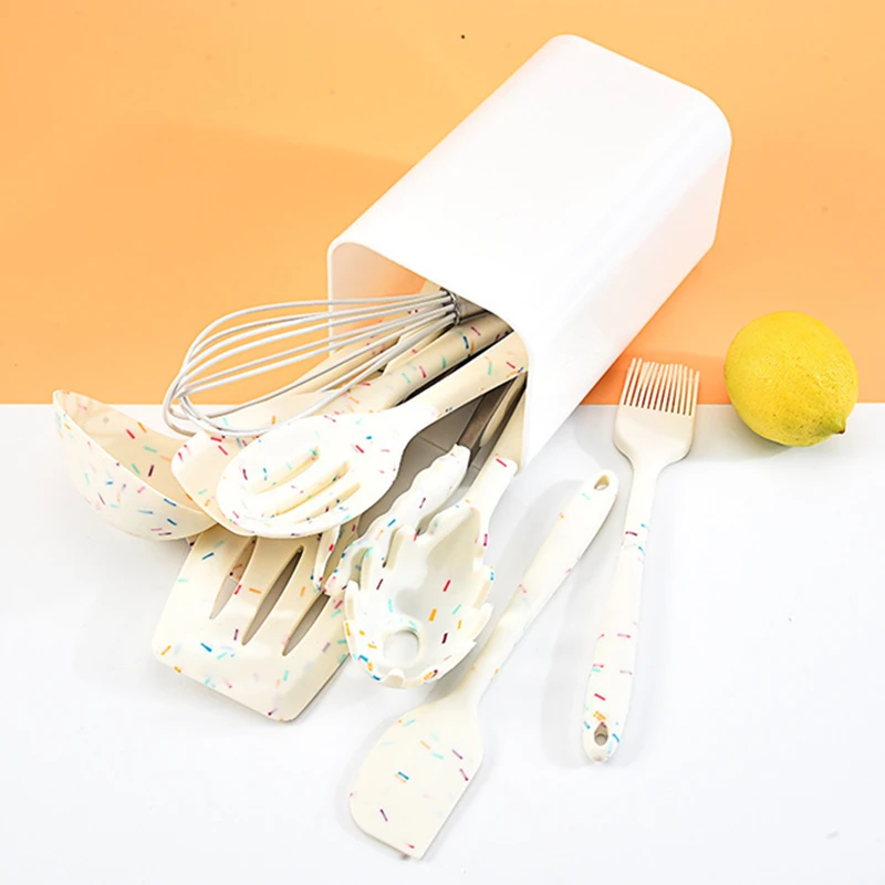 Creative Color Dot Silicone Kitchenware Long Handle Soup Spoon Colander Frying Spatula Egg Beater Household Baking Cooking Tools kitchen utensils