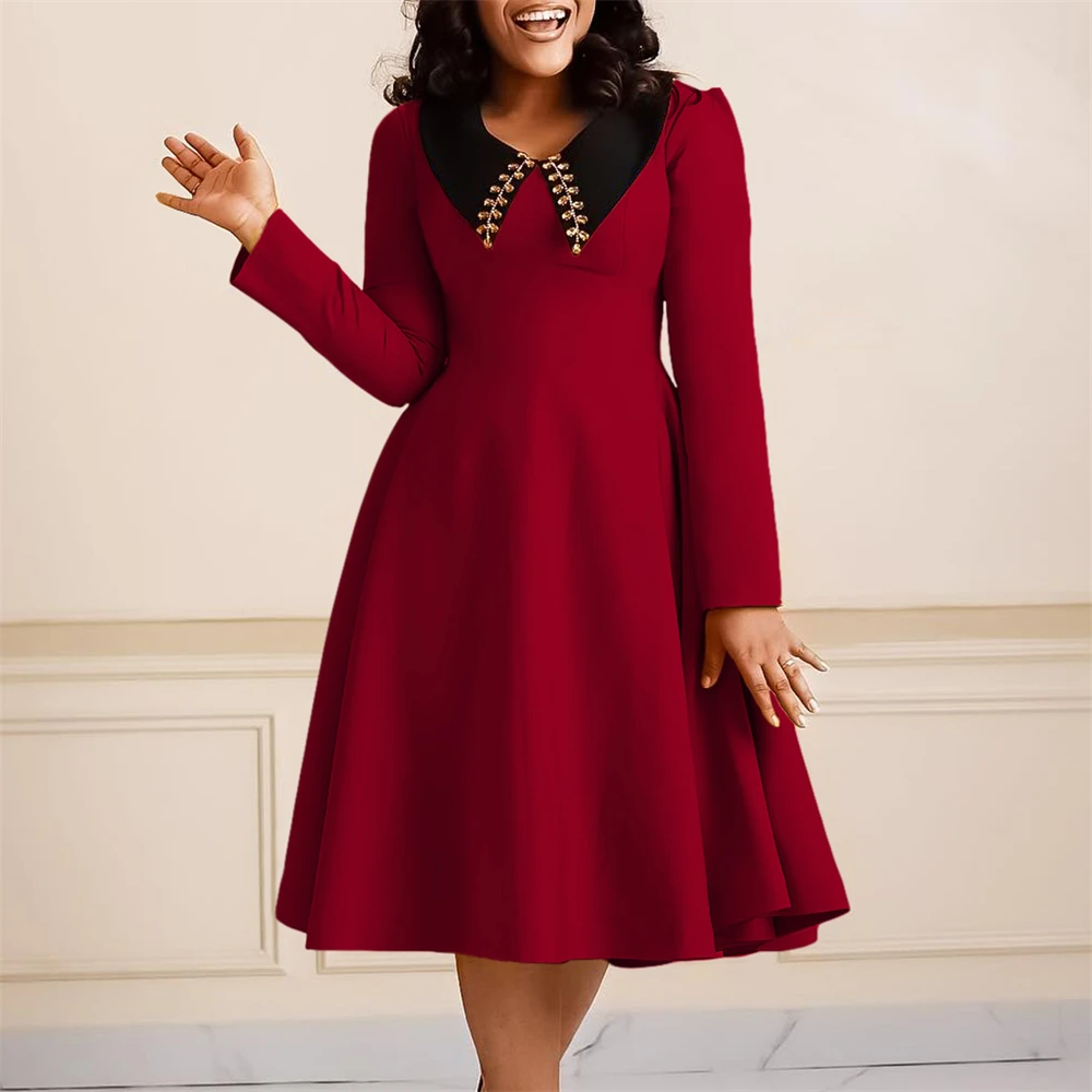 

Plus Size African Dresses for Elegant Women Dashiki Ankara Swing Midi Dresses Wedding Evening Party Long Sleeve Gown Solid Color