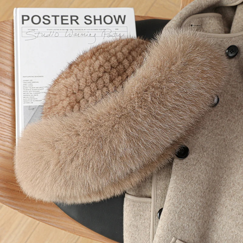 Women Real mink Fur Bomber Hats winter Genuine Fox fur Cap Luxurious Quality Winter hat Elastic Warm Soft Fluffy natural fur hat winter hat,fur hat
