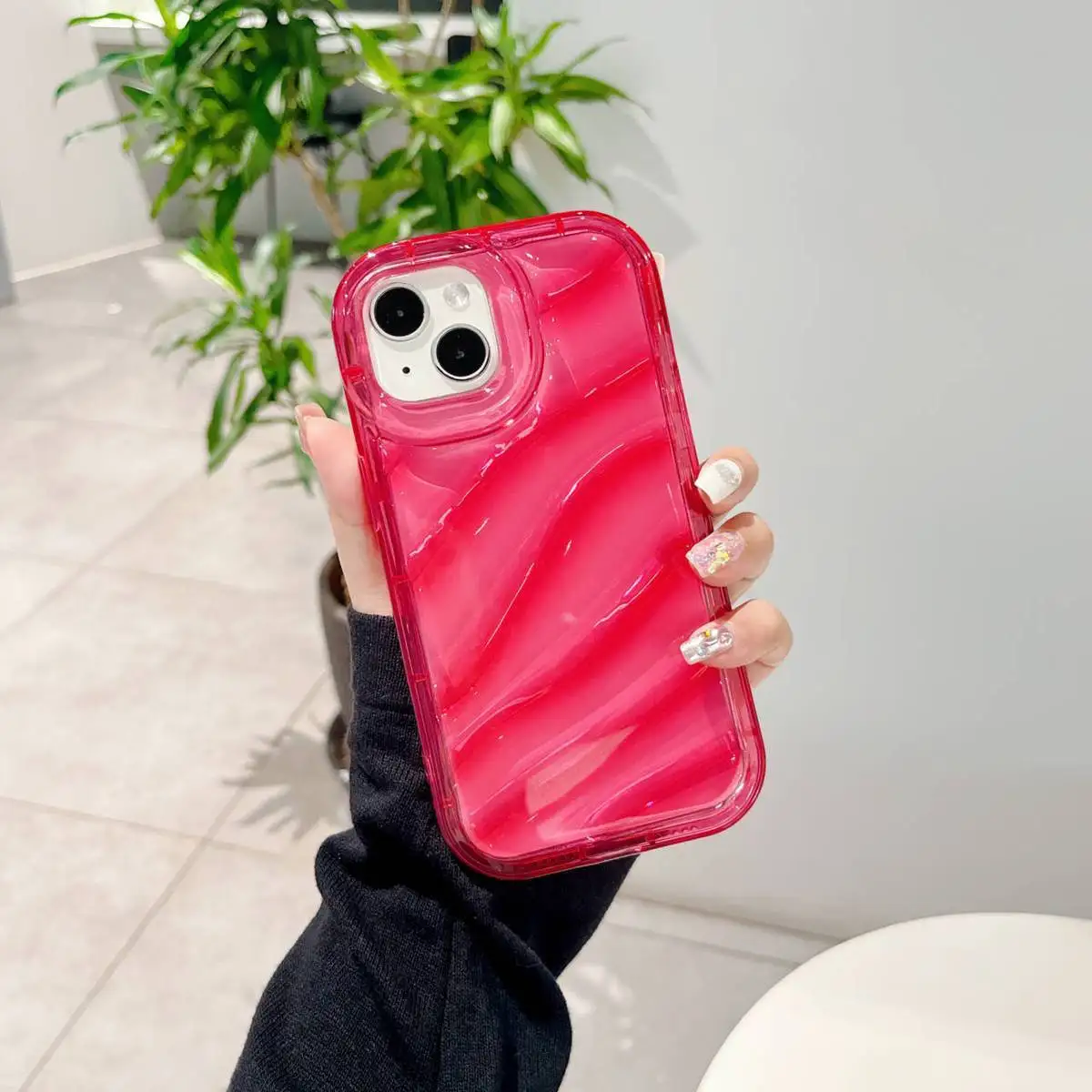 thumbnail image 1 of Luxury Water Wavy Pattern Phone Case For iPhone 11 12 13 14 15 Pro Max 14plus X XR XS Max 7 8 Plus Candy Color Transparent Cover, 1 of 5
