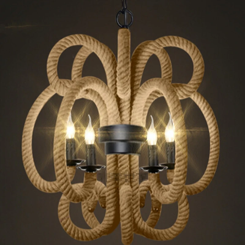 

American creative personality Restaurant Bar Hemp rope wrought iron chandelier