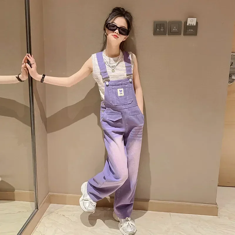 

Kids Denim Overalls for Girls Children Summer Purple Suspenders Loose Jeans Kids Jumpsuit Korean Girls Casual Overalls 4-14Years