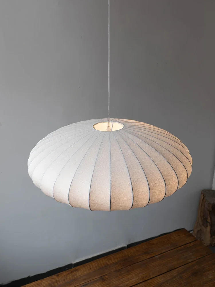 Nordic Modern Silk Pendant Lights Wabi Sabi E27 LED Chandeliers Lustre For Living Room Dining Room Pendant Lamp Decor Lighting 4