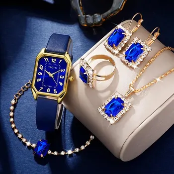 Relógio de pulso quartzo quadrado feminino, pulseira de couro azul, clássico, simples, luxo, marca, moda, senhoras 1