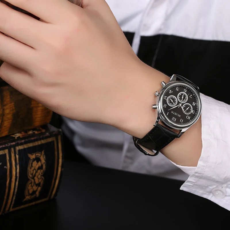 New Watch for Men Fashion Leather Strap Week Calendar Digital Dial Waterproof Luminous Thin Case Men's Wristwatches Reloj Hombre