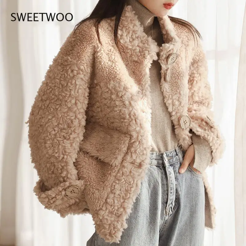 New Fashion Luxury Winter Jacket Women Real Fur Coat Knitting Wool Turn-Down Collar Thick Warm Outerwear Brand 2022