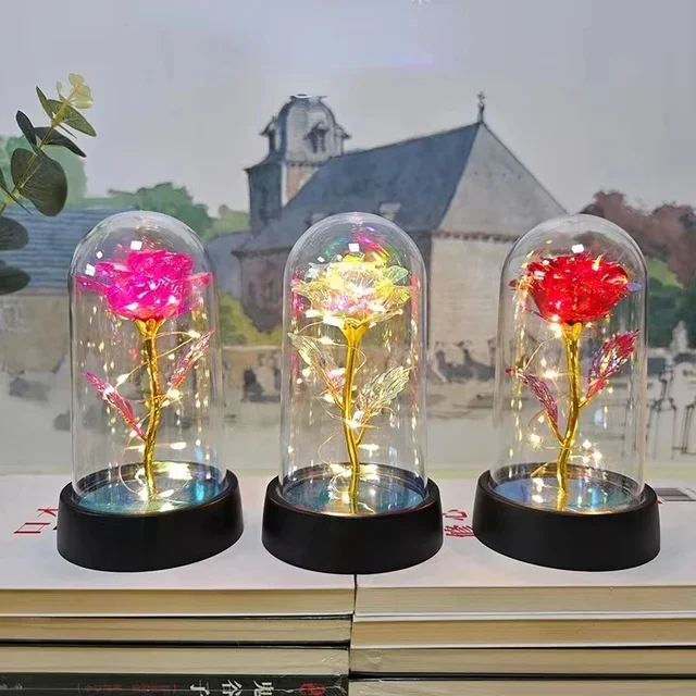Rose lumineuse belle réaliste d'apparence veilleuse Rose fleur éternelle fournitures de fête LED Simulation Rose fleur saint valentin 5