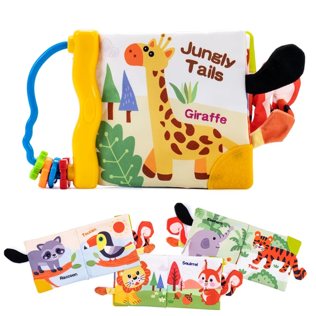 Baby Soft Cloth Book 3D Animal Touch Feel High Contrast Cloth Book,Early Development Interactive Stroller Soft Sensory Toys 6