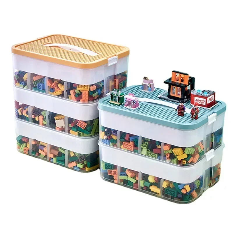 

Kids Layers Blocks Building Box Organizer Handle 2 Adjustable Storage With Toy Cosmetic Container