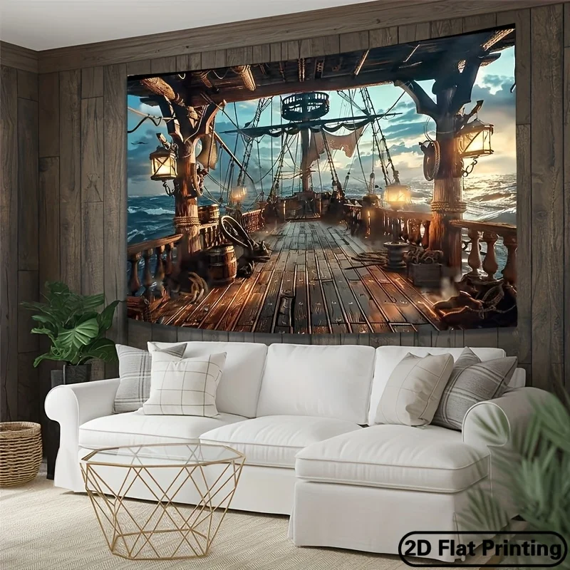 1 Stück, 2D-Flachbanner, Piratenschiff-Partybanner – Retro-Hintergrund im nautischen Stil, Geburtstag, Piraten-Themenparty, wsj – Detail 4