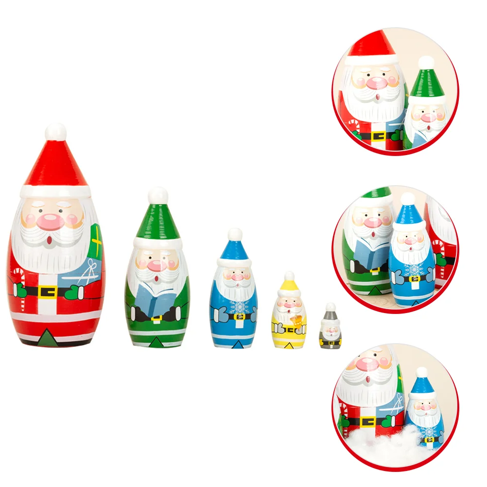 

5/6pcs Santa Claus Russian Nesting Dolls Handmade Wooden Matryoshka Children’s Toys Kids Christmas New Year Gift