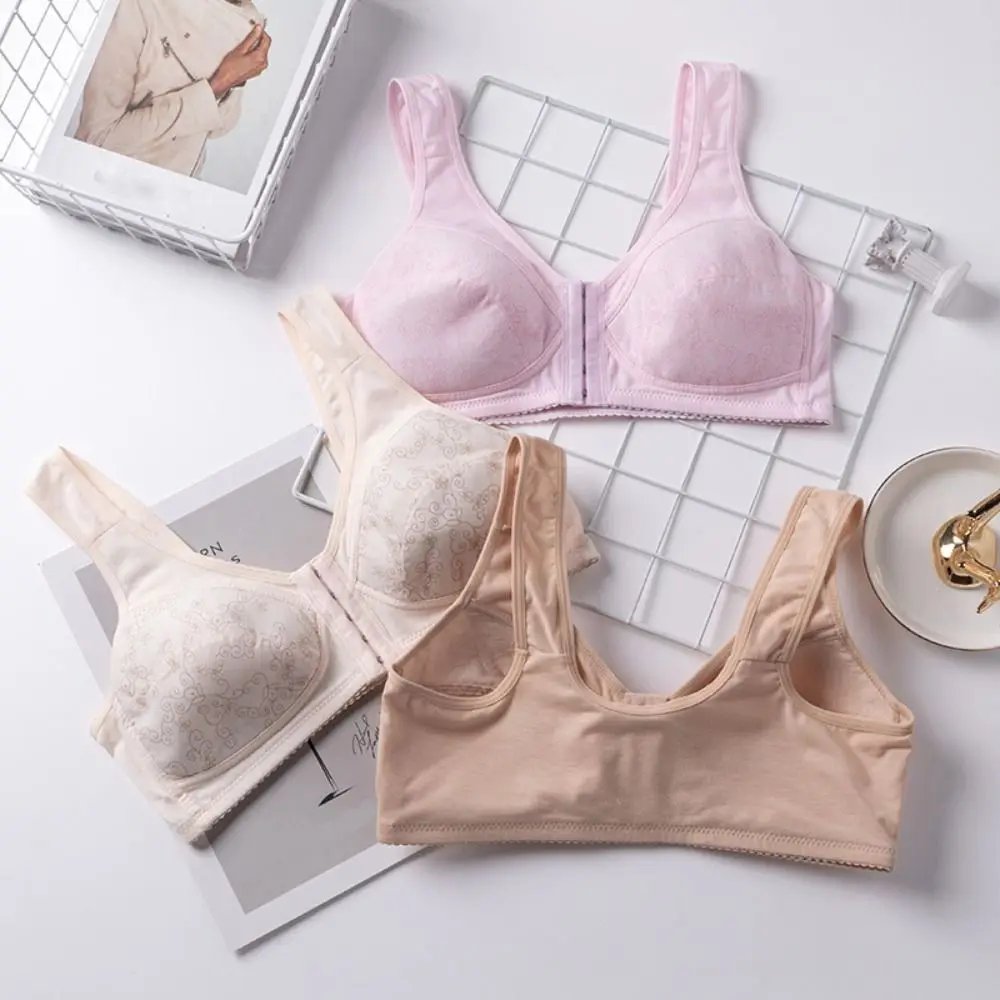 Soft Thin Front Button Bra Convenient Plus Size Women Wireless Bra Intimates Widen Straps Elderly Bra Lady