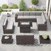 15 Piece Patio Furniture Set ,with Fire Pit Table, Outdoor Conversation Set Wicker Rattan Sectional  with Coffee Table 1