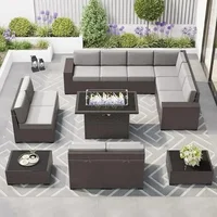15 Piece Patio Furniture Set ,with Fire Pit Table, Outdoor Conversation Set Wicker Rattan Sectional  with Coffee Table 1