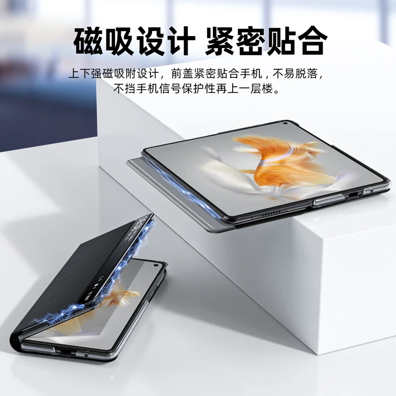 For Huawei Mate X3 Case Luxury Lychee Grain Leather Texture Flip Phone Cover For Mate X 3 Funda Smart Shockproof Bumper Coque