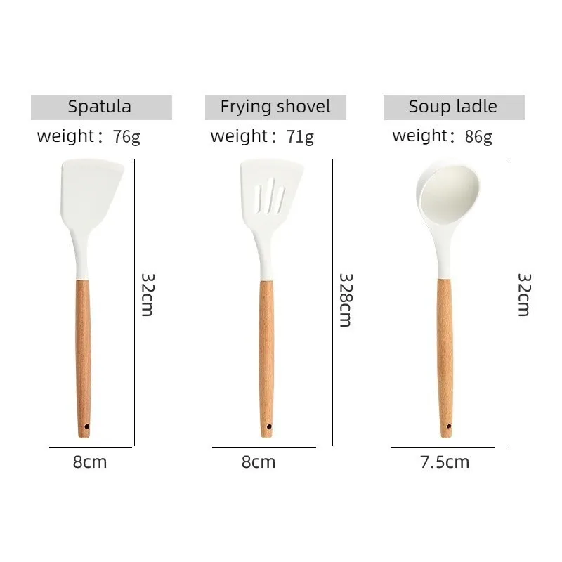 3Pcs Kitchen Silicone Pot Spoon Spatula with Wooden Handle Non-stick Kitchenware Utensils