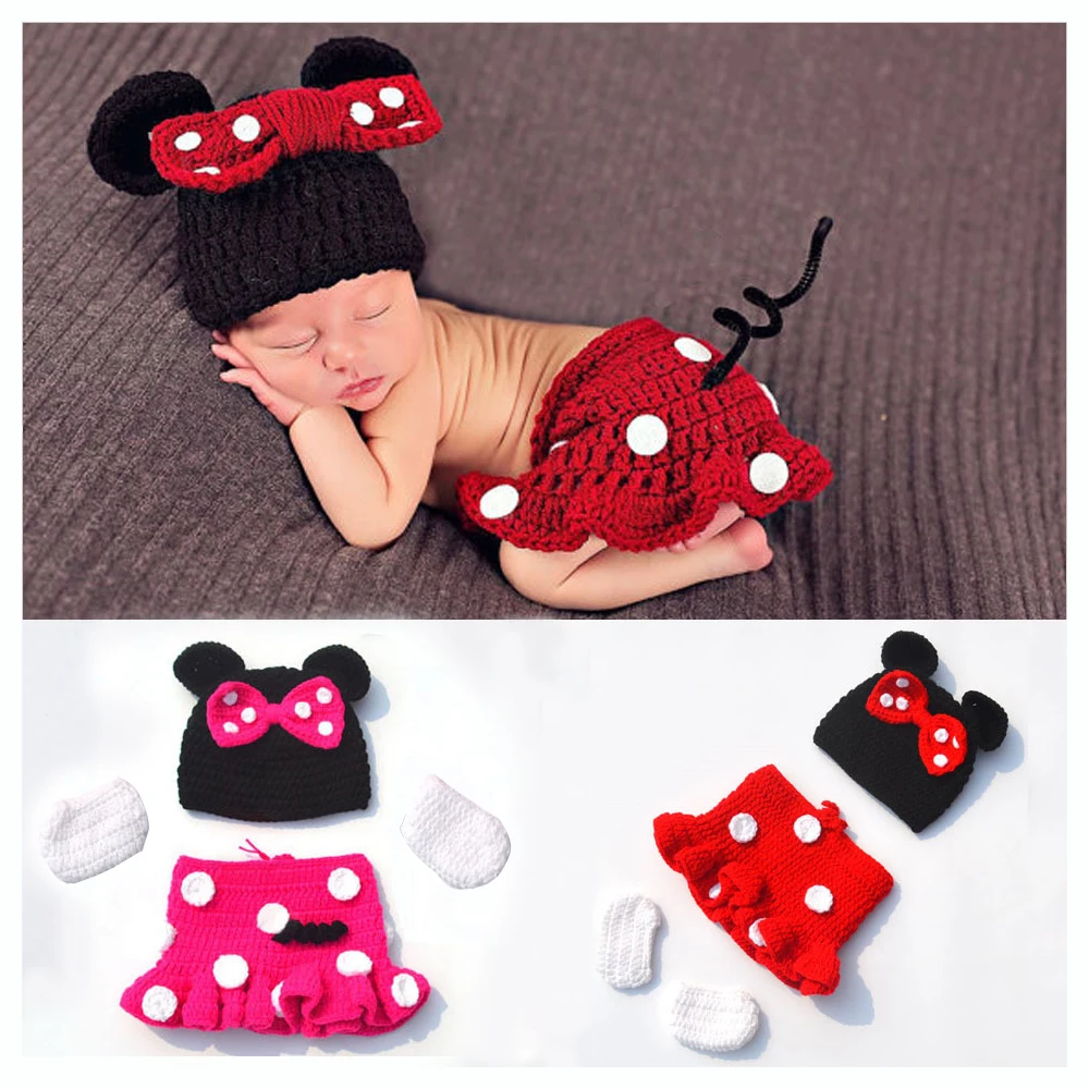 Tenue Bébé Fille 0-3 Mois Tricot Main - Rose - Accessoire Photo Couche Chapeau Chaussures