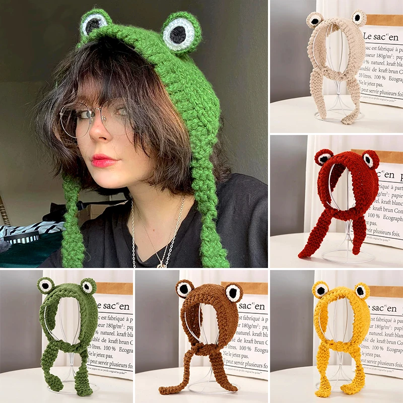 Winter Korean Style Hat Frog Crochet Knitted Hat Knitted Beanies Hats For Women Gift Baby Anime Photography Prop Party