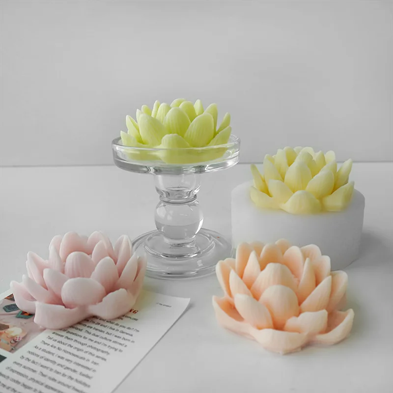 Molde De Silicona Para Vela De Loto 3D, Molde De Vela De Flor De Loto, Molde De Fondant De Loto, Molde De Decoración De Pastel De Chocolate De Loto, Molde De Arte