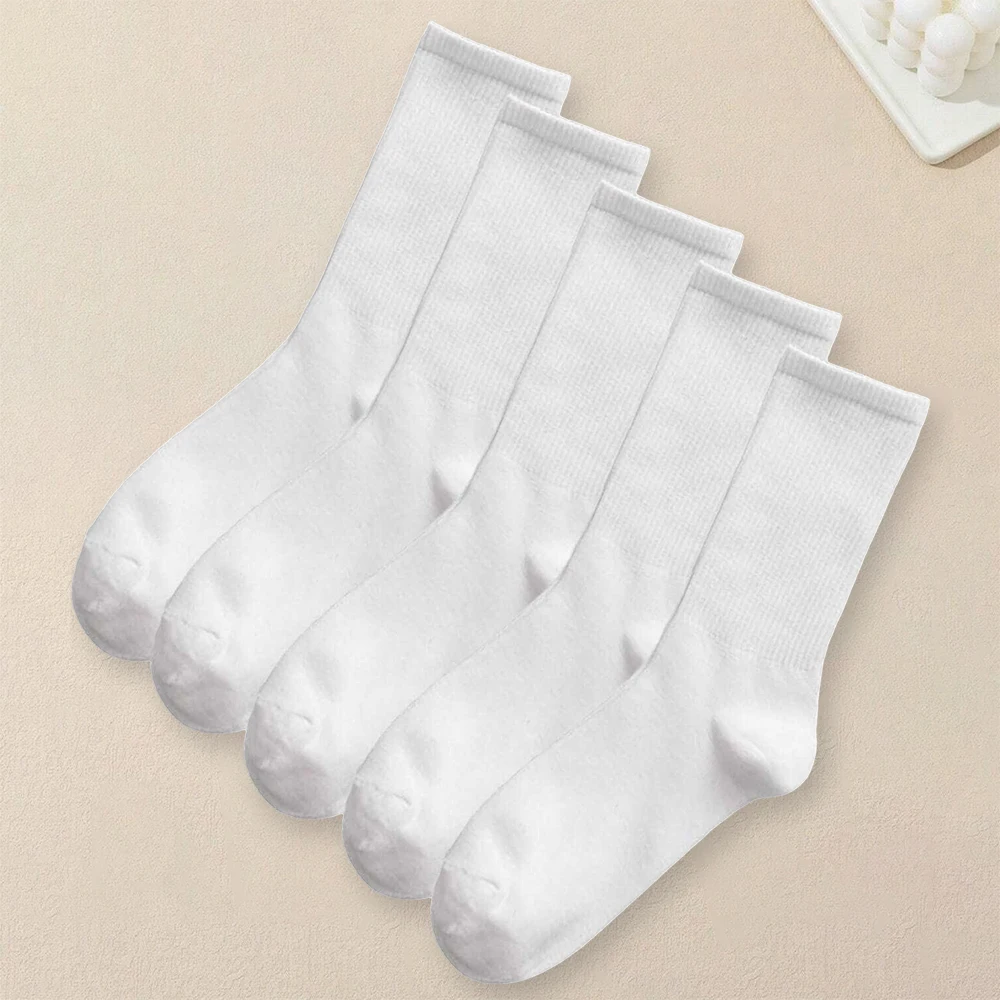 Women Solid Color Socks Simple Versatile Antibacterial Odor Resistant Breathable Comfortable 5 Pairs