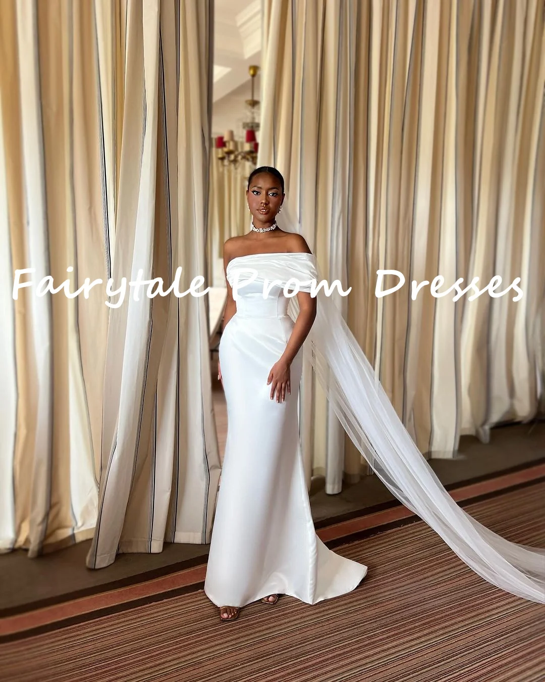 

Fairytale Elegant and beautiful dresses for women White Mermaid Strapless Sweep Train Elegant party dresses for women 2024