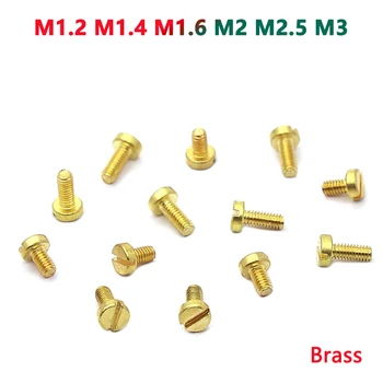 100pcs M1.2 M1.4 M1.6 M2 M2.5 M3 Brass Copper Slotted Cap Head Column Round Cheese Head Screw Bolt Length 2-10mm DIN84 GB65