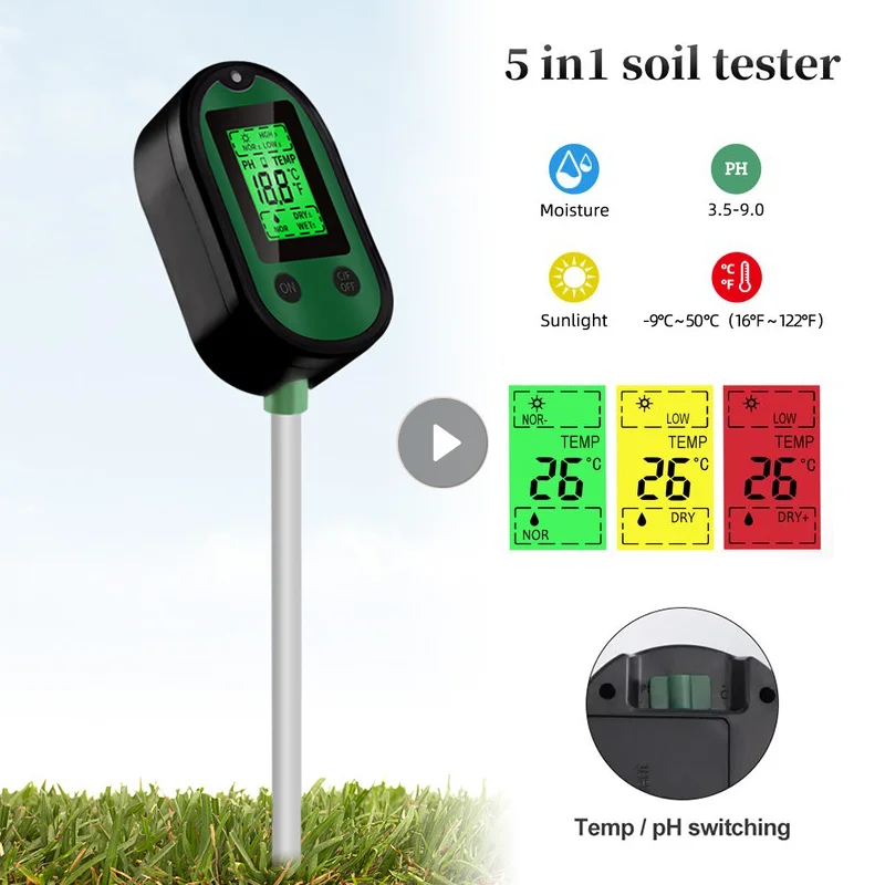 

Soil PH Meter Smart Soil Tester With Voice And Light Alarm Moisture Meter Temp Sunlight Intensity Analysis Soil Acidity Detector