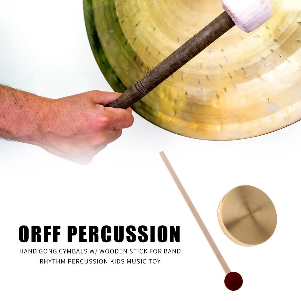 10cm Hand Gong Copper Cymbals with Wooden Stick for Band Rhythm Kids Percussion Traditional Chinese Folk Musical Toy