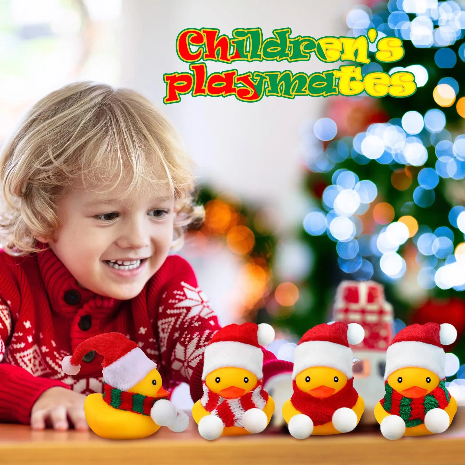 6/12 Pcs Christmas Mini Rubber Duckies in Bulk with Christmas Hats and Scarf Christmas Rubber Duckies for Christmas Party Winter 6
