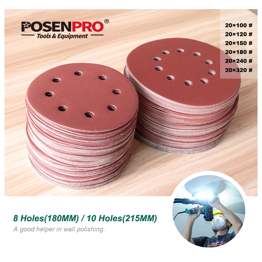 180mm/225mm Sanding Disc Sandpaper Assorted holes 100/120/150/180/240/320 Grit  For 180/215 Electric Dry Wall Sander Polisher plastic adhesive hook white small square round plum u shaped adhesive hook without punching holes door back key wall hook