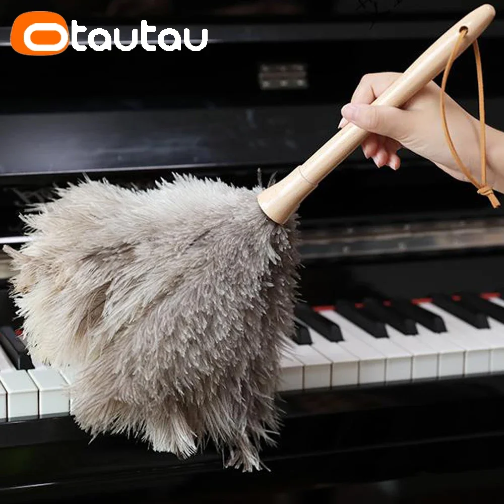 Real Ostrich Feather Duster Wood Handle Household Car Dust Brush Cleaner House Cleaning Tools