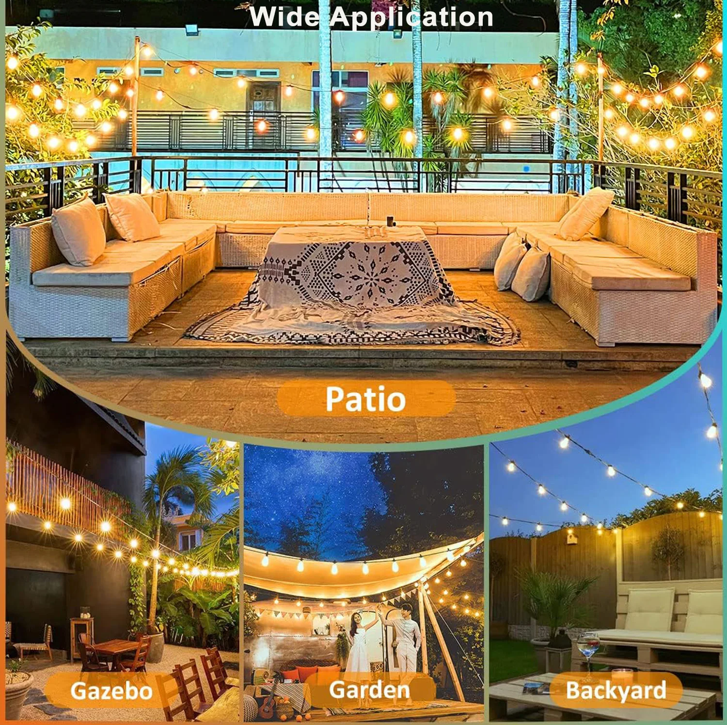 100FT Remote Dimmable Solar String Lights Outdoor ST38 LED Fairy Garden Lamp Wedding Party Xmas Halloween Hanging Patio Light 6