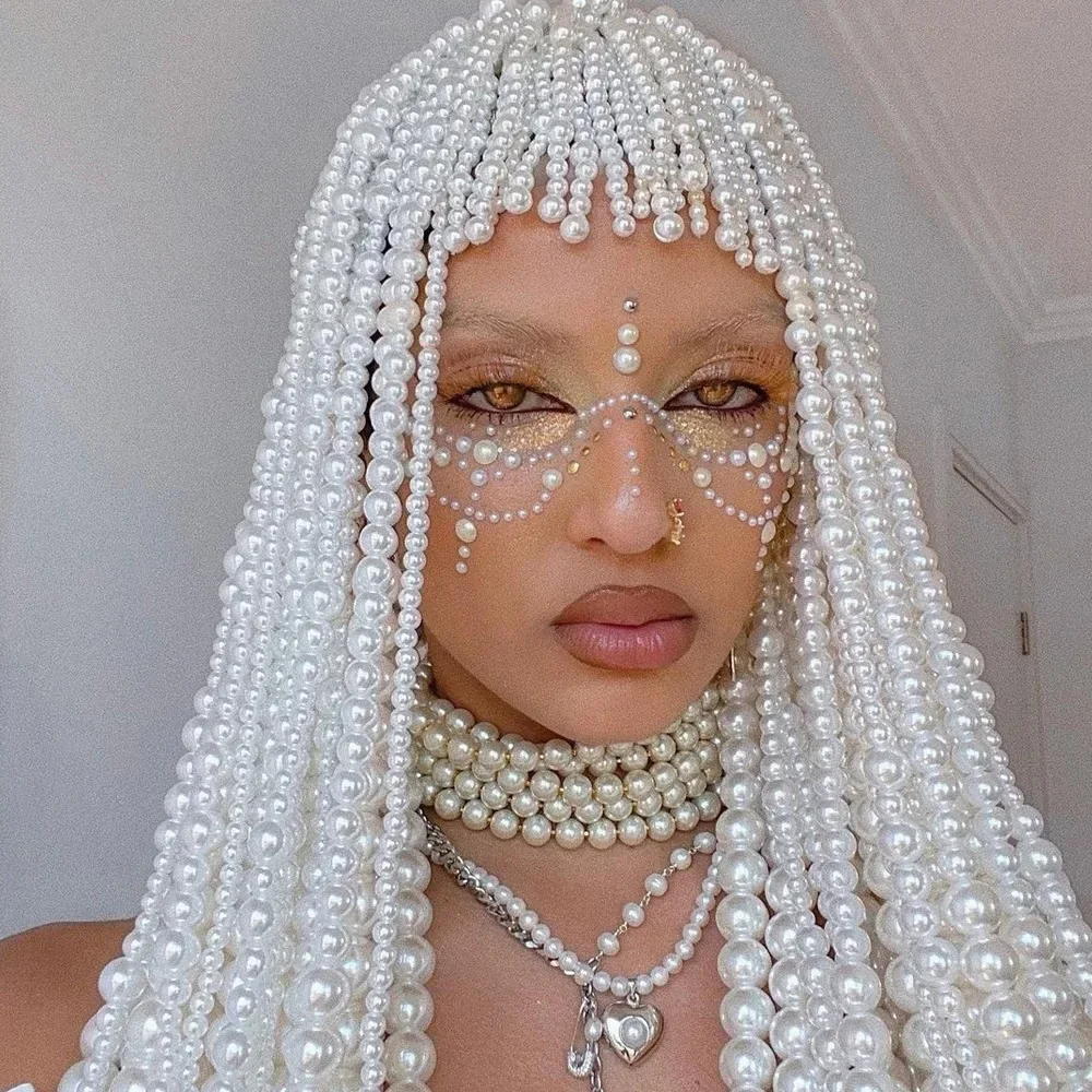 

Pearl Hair Chain Personalized Hip Hop Tassel Headpiece Design Prom Accessories headwear Long fringe Pearl headdress Hair 2024
