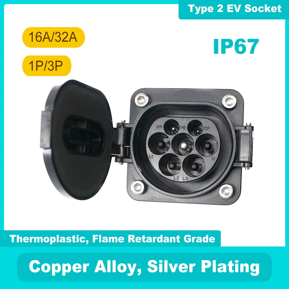 Type 2 EV Charger Female Socket for Electric Car Charging Station EVSE