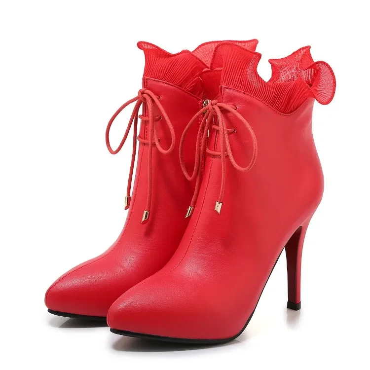 

BLXQPYT Ladies Big Size 34-46 Short Woman Mujer Ankle Boots Sexy Super High Heels 10.5 cm Party Wedding Women Shoes Pumps 150-3