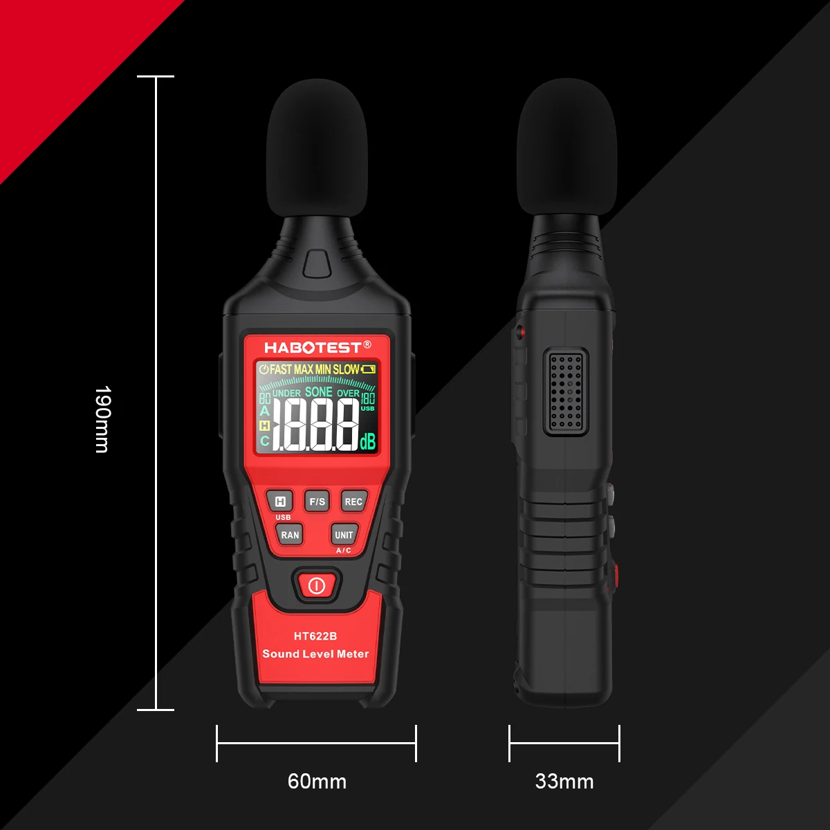 Sound Level Meter Digital Noise Meter HABOTEST HT622 Sound Level Meter Portable SPL Meter 30dBA to 130dBA Audio Noise Volume Measuring Instrument Decibel