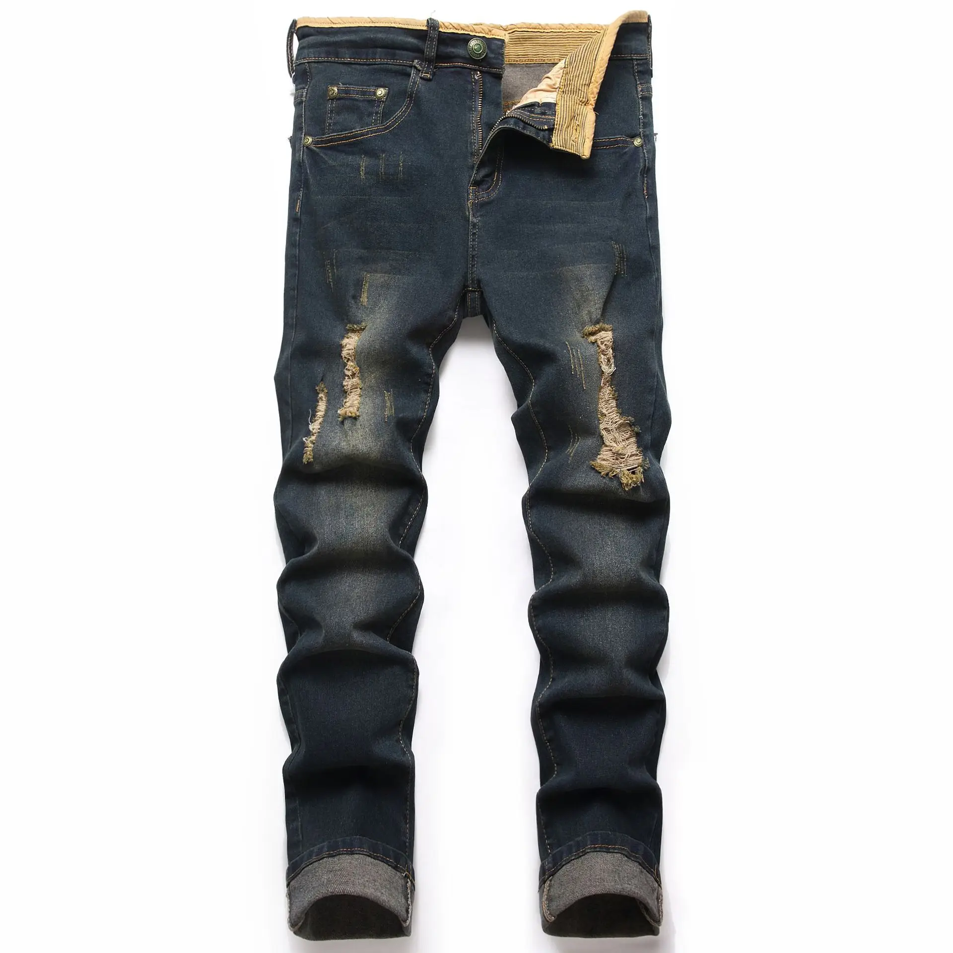 

Mens Jeans Personality Stretch Vintage Trend Denim Pants Fashion Streetwear Men Full Length Trousers Large Size Ripped Jeans