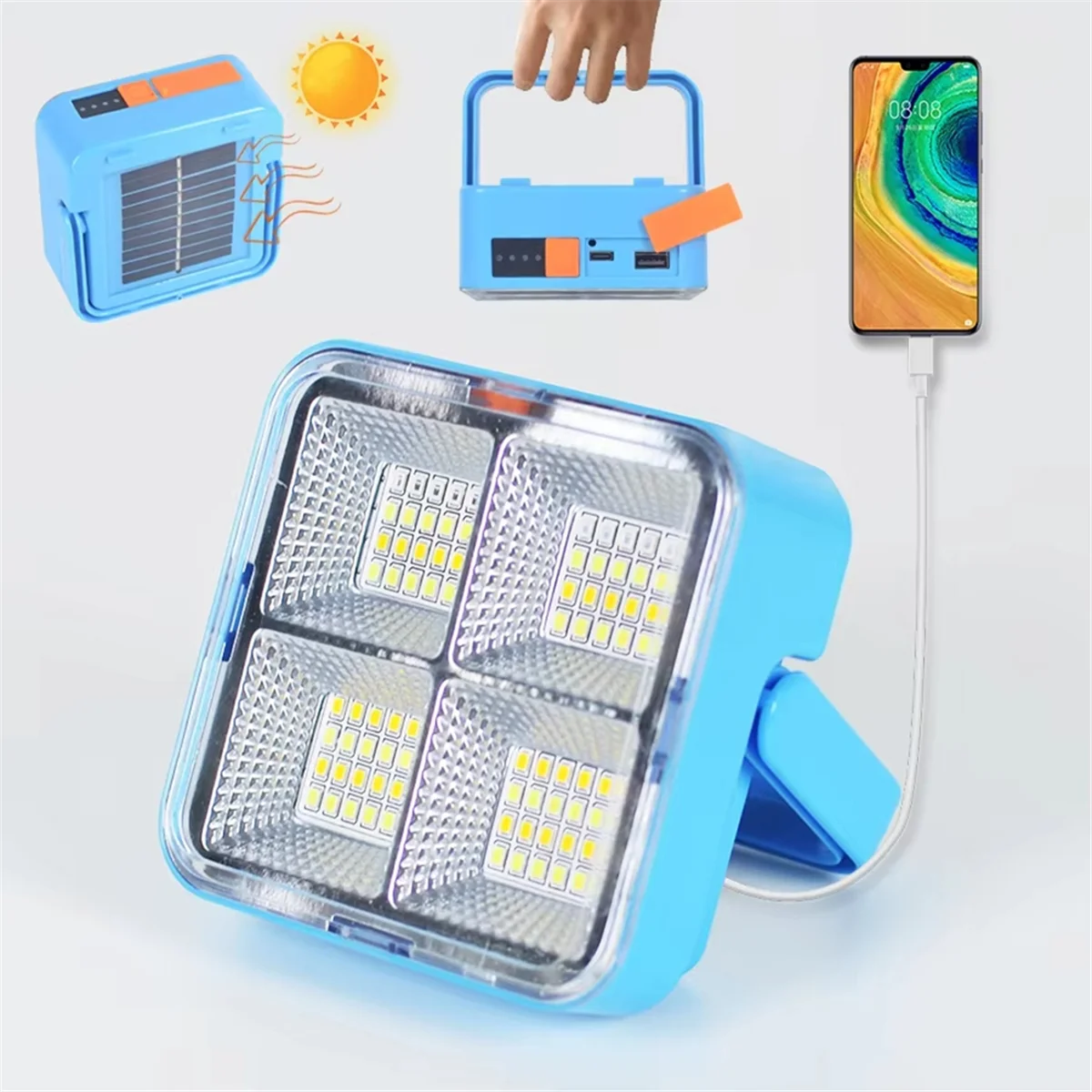 BAAU Rechargeable Solar LED Spotlight-USB Outdoor Floodlight, Powerful Projector Construction Lamp for Enhanced Visibility