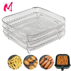 Stackable Stainless Steel Air Fryer Dehydrator Tray Set (Silver 3pcs)