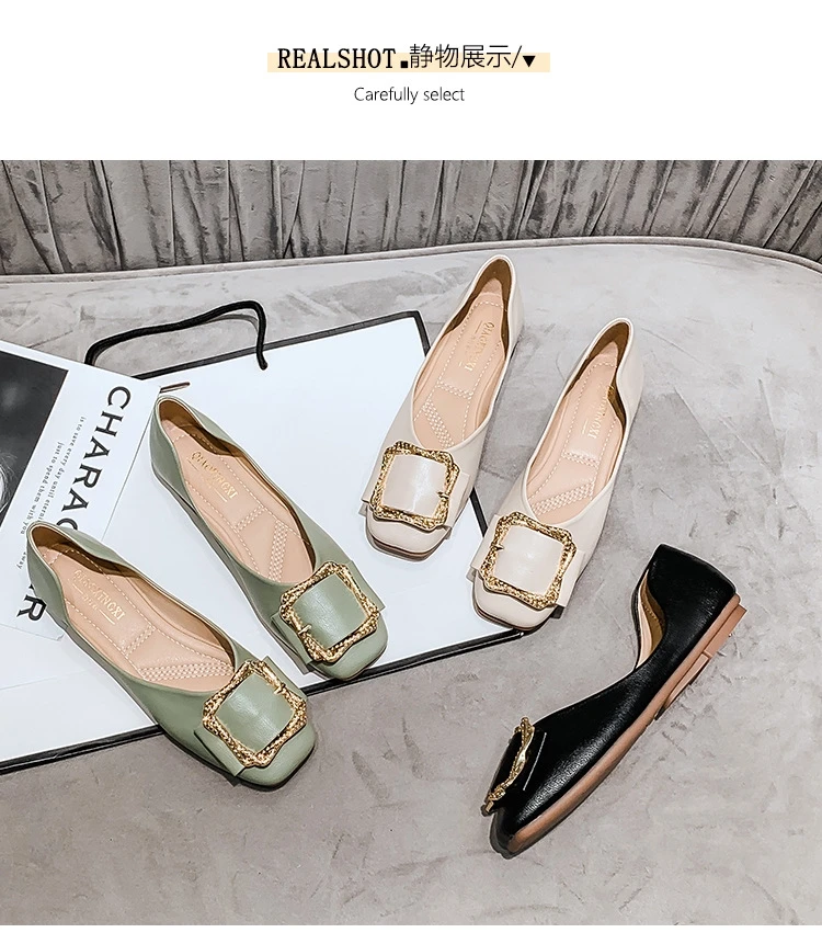 Spring and summer new flat square head women single shoes Korean fashion brand design shallow mouth boat shoes Free shipping ballet flat shoes elastic