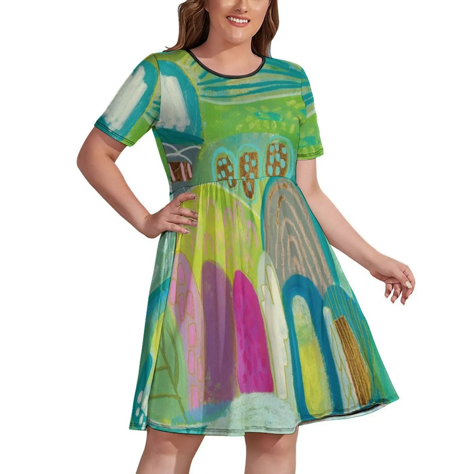 

Green Blue Abstract Village Dress Women long dress women clothing 2024 new arrivals women's summer clothing 2024