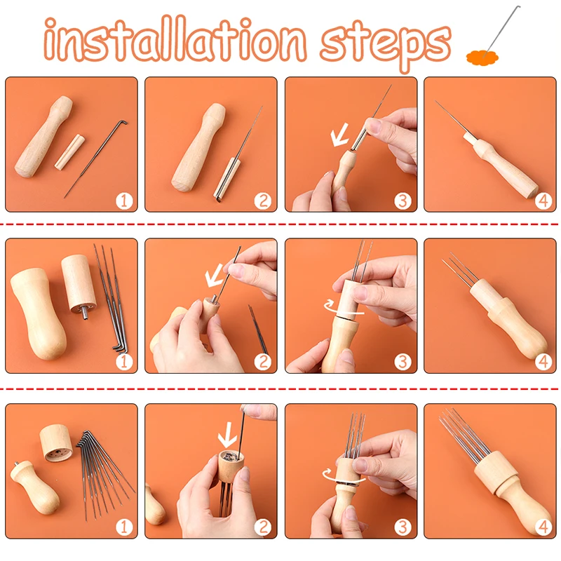 Needle Felt Kit IMZAY With 3 Sizes 18 Pcs Felting Needles Wood Handle Tool Finger Protector For DIY Sewing
