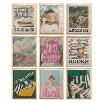 Libro e ragazza Poster artistico Lettura vintage Dipinti su tela per amante dei libri Decorazione da parete ispiratrice Libreria Estetica Decorazioni per la casa