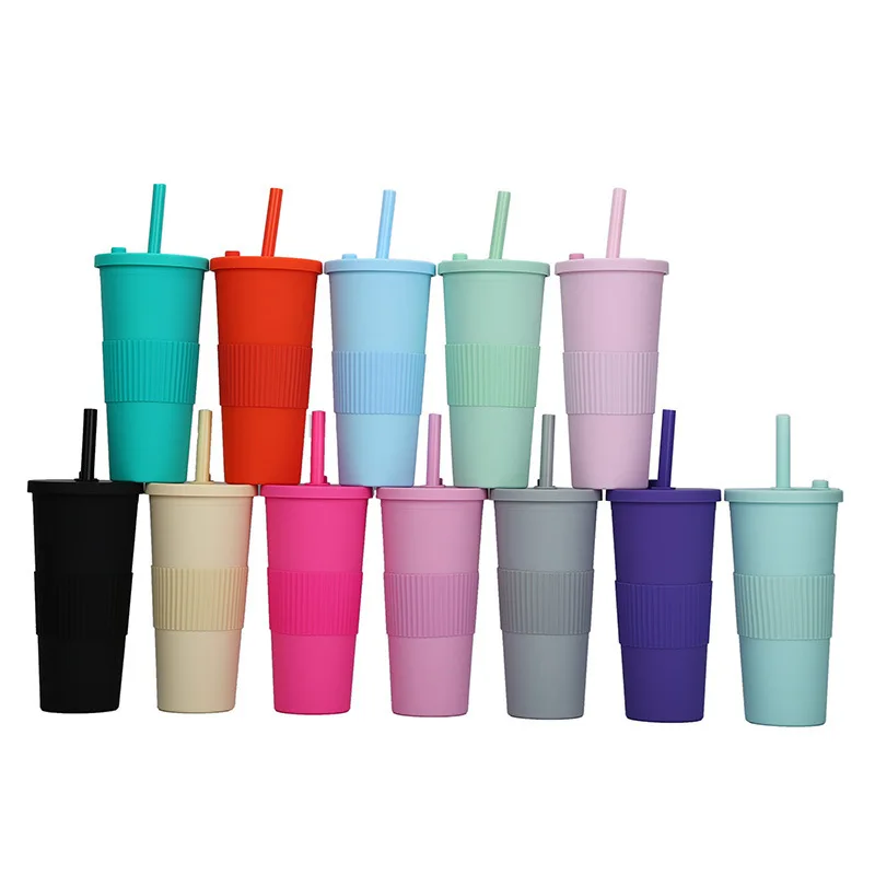 autumndeer Confezione da 2 bicchieri riutilizzabili Boba, 750 ml, trasparenti, a doppia parete, isolati, con cannuccia larga e coperchio, bicchieri in