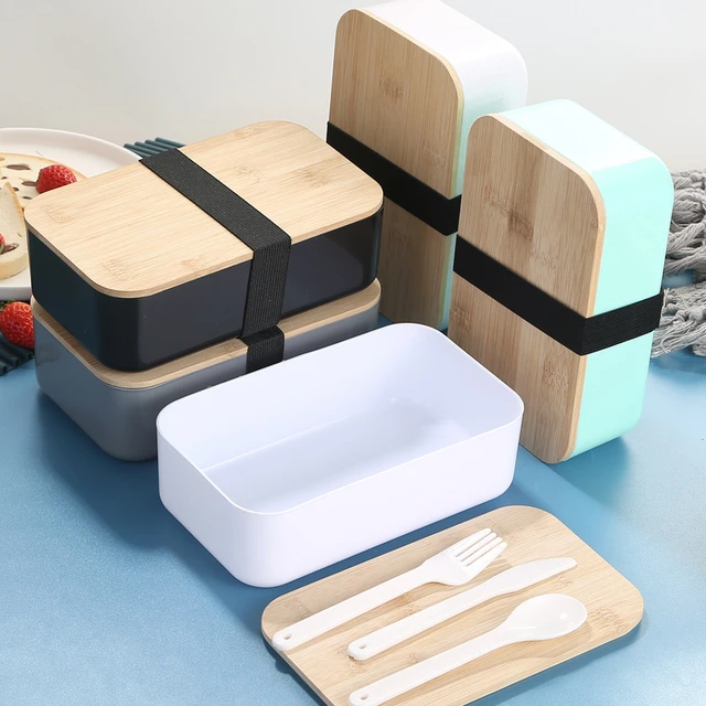 Double Decker Lunch Box with Bamboo Lid & Utensils