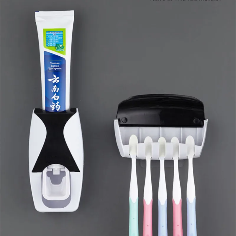 2PCS Automatic Toothpaste Dispenser Dust-proof Toothbrush Holder Wall Mount Bathroom Accessories Set Squeezer 2