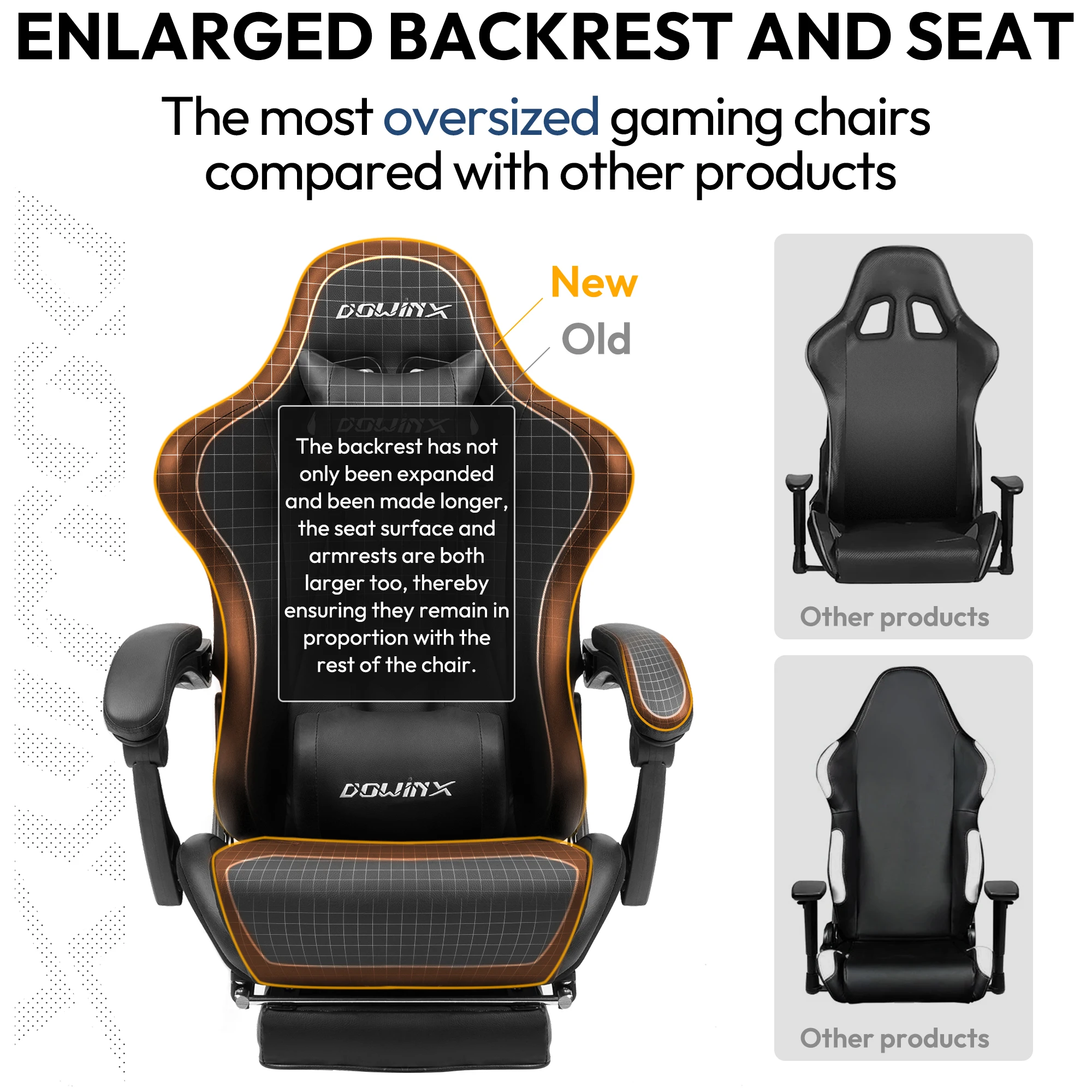 Dowinx Gaming Chair Ergonomic Office Recliner for Computer with Massage Lumbar Support, PU Leather E-Sports Gamer Chairs 3
