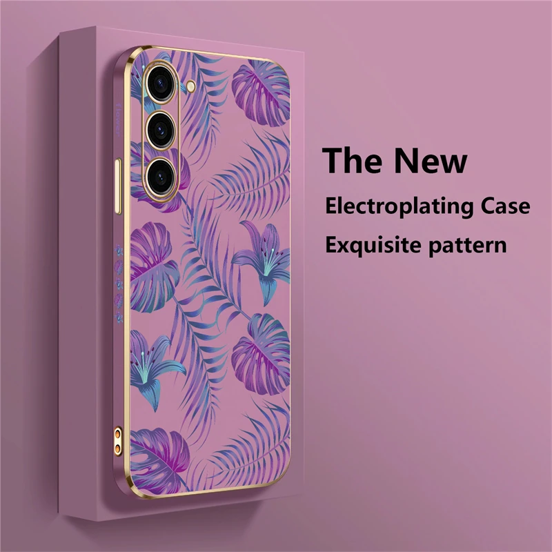 Tropical Plants Purple Leaf Shockproof Silicone Phone Cover