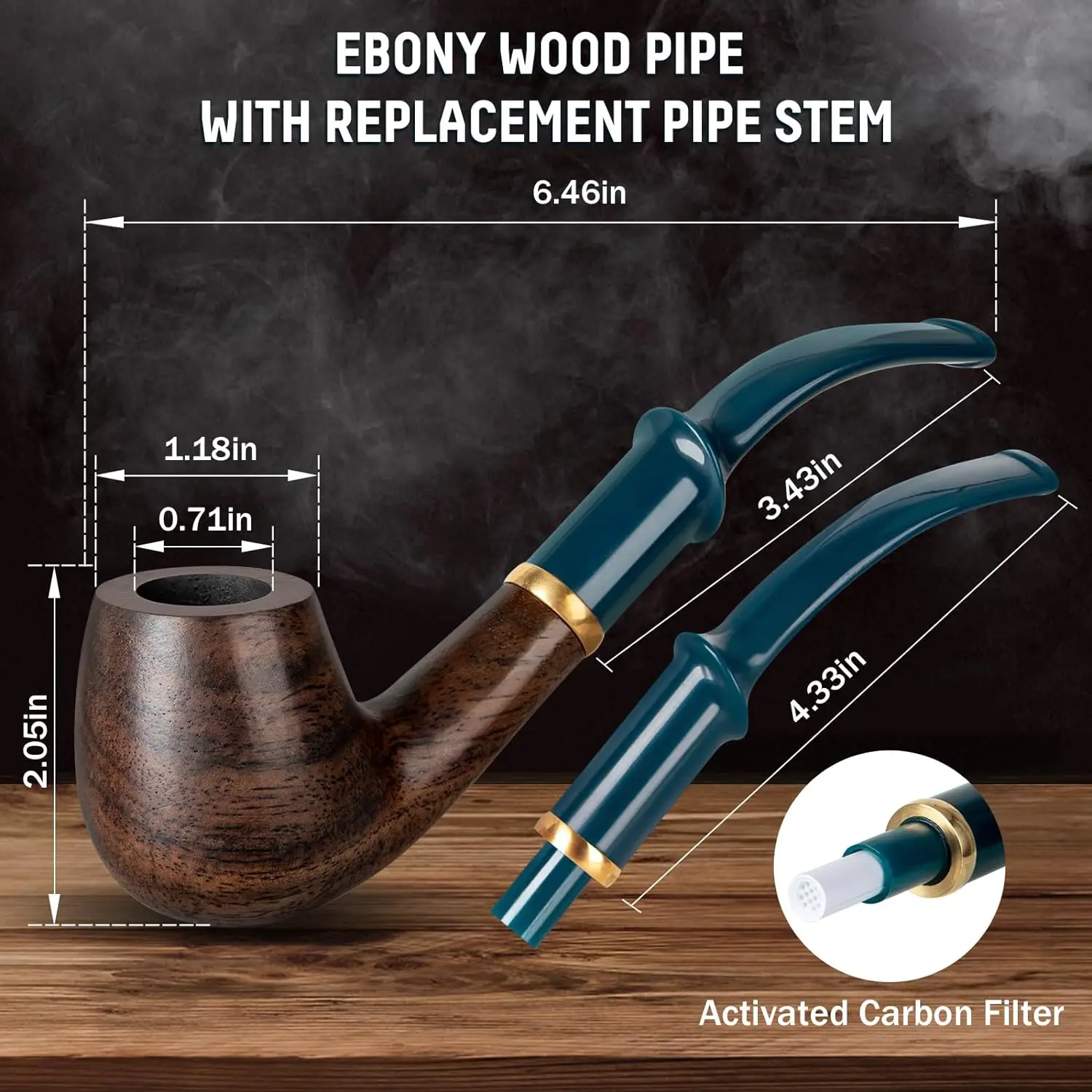 Smoking Accessories Tobacco Pipe Tobacco Smoking Accessories Smoking Pipe Filters Herb Smoking Pipe Smoking Pipe Ebony Wood Pipe Set with PU Leather Travel Pipe Pouch Replaceable Stem Pipe Filters and Smoking Accessories