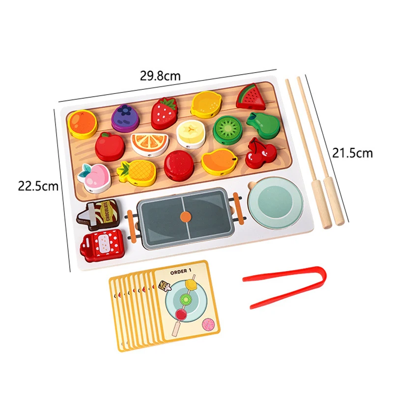 Wooden Montessori Toys for Kids Fruit Skewer Matching Beads Threading Game Educational Logic Training Building Block Game Gifts